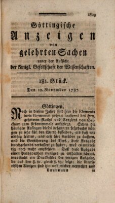 Göttingische Anzeigen von gelehrten Sachen (Göttingische Zeitungen von gelehrten Sachen) Montag 12. November 1787