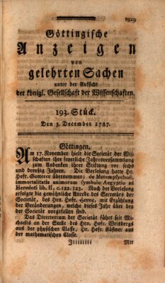 Göttingische Anzeigen von gelehrten Sachen (Göttingische Zeitungen von gelehrten Sachen) Montag 3. Dezember 1787