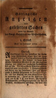 Göttingische Anzeigen von gelehrten Sachen (Göttingische Zeitungen von gelehrten Sachen) Donnerstag 10. Januar 1788