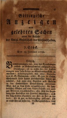 Göttingische Anzeigen von gelehrten Sachen (Göttingische Zeitungen von gelehrten Sachen) Samstag 12. Januar 1788