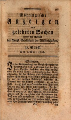 Göttingische Anzeigen von gelehrten Sachen (Göttingische Zeitungen von gelehrten Sachen) Donnerstag 6. März 1788
