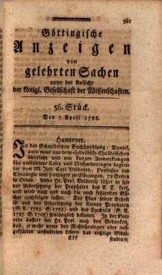 Göttingische Anzeigen von gelehrten Sachen (Göttingische Zeitungen von gelehrten Sachen) Montag 7. April 1788