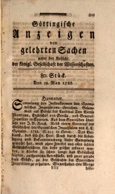Göttingische Anzeigen von gelehrten Sachen (Göttingische Zeitungen von gelehrten Sachen) Montag 19. Mai 1788