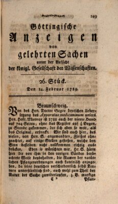 Göttingische Anzeigen von gelehrten Sachen (Göttingische Zeitungen von gelehrten Sachen) Samstag 14. Februar 1789