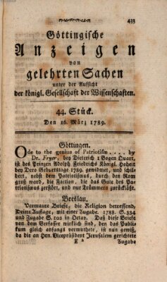 Göttingische Anzeigen von gelehrten Sachen (Göttingische Zeitungen von gelehrten Sachen) Montag 16. März 1789