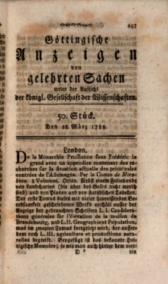 Göttingische Anzeigen von gelehrten Sachen (Göttingische Zeitungen von gelehrten Sachen) Samstag 28. März 1789