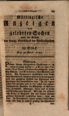 Göttingische Anzeigen von gelehrten Sachen (Göttingische Zeitungen von gelehrten Sachen) Montag 27. April 1789