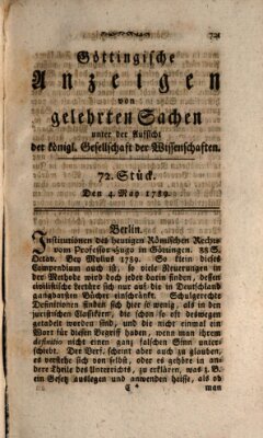 Göttingische Anzeigen von gelehrten Sachen (Göttingische Zeitungen von gelehrten Sachen) Montag 4. Mai 1789