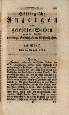 Göttingische Anzeigen von gelehrten Sachen (Göttingische Zeitungen von gelehrten Sachen) Montag 10. August 1789