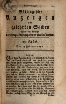 Göttingische Anzeigen von gelehrten Sachen (Göttingische Zeitungen von gelehrten Sachen) Samstag 13. Februar 1790