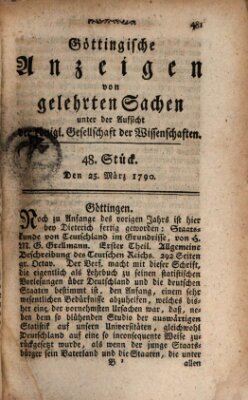 Göttingische Anzeigen von gelehrten Sachen (Göttingische Zeitungen von gelehrten Sachen) Donnerstag 25. März 1790