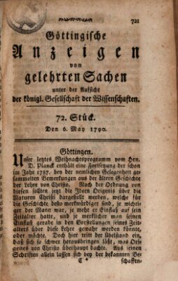 Göttingische Anzeigen von gelehrten Sachen (Göttingische Zeitungen von gelehrten Sachen) Donnerstag 6. Mai 1790