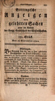 Göttingische Anzeigen von gelehrten Sachen (Göttingische Zeitungen von gelehrten Sachen) Montag 20. September 1790