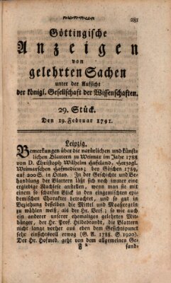 Göttingische Anzeigen von gelehrten Sachen (Göttingische Zeitungen von gelehrten Sachen) Samstag 19. Februar 1791