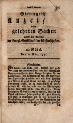 Göttingische Anzeigen von gelehrten Sachen (Göttingische Zeitungen von gelehrten Sachen) Donnerstag 10. März 1791
