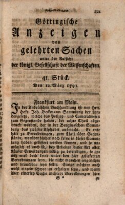 Göttingische Anzeigen von gelehrten Sachen (Göttingische Zeitungen von gelehrten Sachen) Samstag 12. März 1791