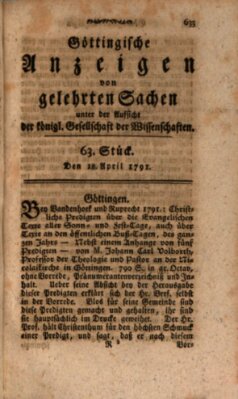 Göttingische Anzeigen von gelehrten Sachen (Göttingische Zeitungen von gelehrten Sachen) Montag 18. April 1791