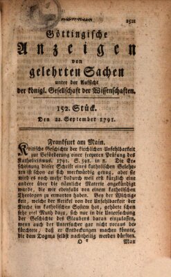 Göttingische Anzeigen von gelehrten Sachen (Göttingische Zeitungen von gelehrten Sachen) Donnerstag 22. September 1791