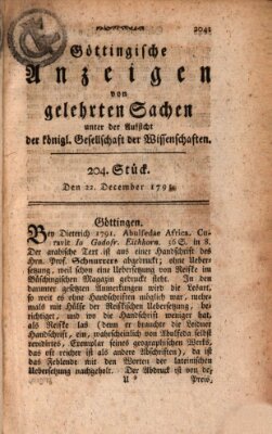Göttingische Anzeigen von gelehrten Sachen (Göttingische Zeitungen von gelehrten Sachen) Donnerstag 22. Dezember 1791