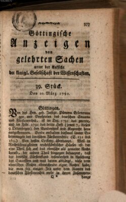 Göttingische Anzeigen von gelehrten Sachen (Göttingische Zeitungen von gelehrten Sachen) Samstag 10. März 1792