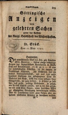 Göttingische Anzeigen von gelehrten Sachen (Göttingische Zeitungen von gelehrten Sachen) Montag 21. Mai 1792
