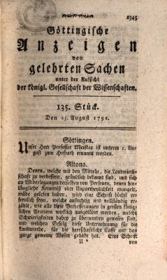 Göttingische Anzeigen von gelehrten Sachen (Göttingische Zeitungen von gelehrten Sachen) Samstag 25. August 1792