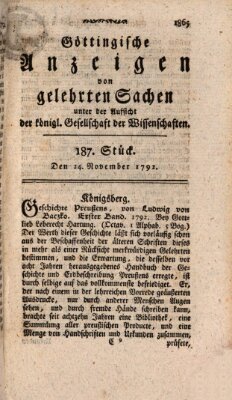 Göttingische Anzeigen von gelehrten Sachen (Göttingische Zeitungen von gelehrten Sachen) Samstag 24. November 1792