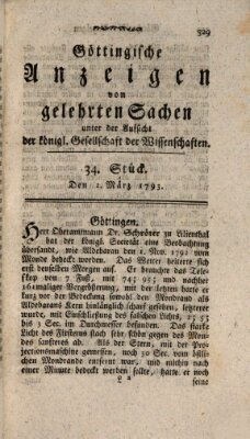 Göttingische Anzeigen von gelehrten Sachen (Göttingische Zeitungen von gelehrten Sachen) Samstag 2. März 1793