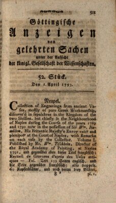 Göttingische Anzeigen von gelehrten Sachen (Göttingische Zeitungen von gelehrten Sachen) Montag 1. April 1793