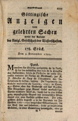 Göttingische Anzeigen von gelehrten Sachen (Göttingische Zeitungen von gelehrten Sachen) Samstag 9. November 1793