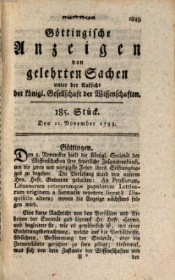 Göttingische Anzeigen von gelehrten Sachen (Göttingische Zeitungen von gelehrten Sachen) Donnerstag 21. November 1793