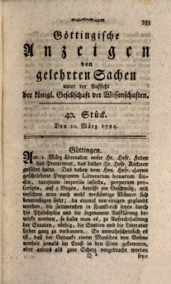 Göttingische Anzeigen von gelehrten Sachen (Göttingische Zeitungen von gelehrten Sachen) Montag 10. März 1794