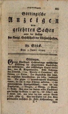 Göttingische Anzeigen von gelehrten Sachen (Göttingische Zeitungen von gelehrten Sachen) Donnerstag 5. Juni 1794