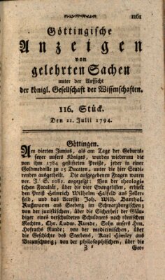 Göttingische Anzeigen von gelehrten Sachen (Göttingische Zeitungen von gelehrten Sachen) Montag 21. Juli 1794