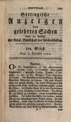 Göttingische Anzeigen von gelehrten Sachen (Göttingische Zeitungen von gelehrten Sachen) Montag 27. Oktober 1794