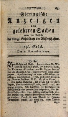 Göttingische Anzeigen von gelehrten Sachen (Göttingische Zeitungen von gelehrten Sachen) Samstag 22. November 1794