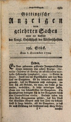 Göttingische Anzeigen von gelehrten Sachen (Göttingische Zeitungen von gelehrten Sachen) Montag 8. Dezember 1794