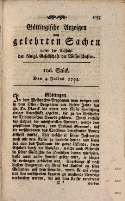 Göttingische Anzeigen von gelehrten Sachen (Göttingische Zeitungen von gelehrten Sachen) Samstag 4. Juli 1795