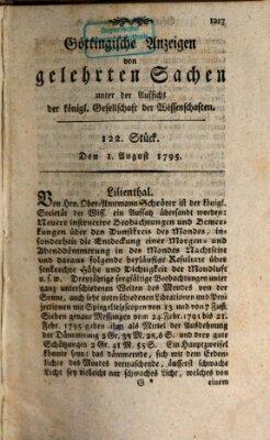Göttingische Anzeigen von gelehrten Sachen (Göttingische Zeitungen von gelehrten Sachen) Samstag 1. August 1795