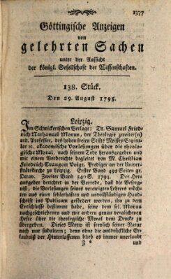 Göttingische Anzeigen von gelehrten Sachen (Göttingische Zeitungen von gelehrten Sachen) Samstag 29. August 1795