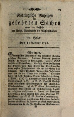 Göttingische Anzeigen von gelehrten Sachen (Göttingische Zeitungen von gelehrten Sachen) Donnerstag 21. Januar 1796