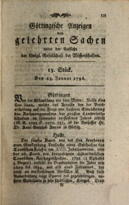 Göttingische Anzeigen von gelehrten Sachen (Göttingische Zeitungen von gelehrten Sachen) Samstag 23. Januar 1796