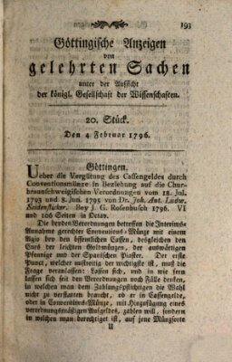 Göttingische Anzeigen von gelehrten Sachen (Göttingische Zeitungen von gelehrten Sachen) Donnerstag 4. Februar 1796