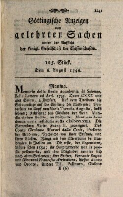 Göttingische Anzeigen von gelehrten Sachen (Göttingische Zeitungen von gelehrten Sachen) Samstag 6. August 1796
