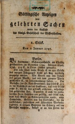 Göttingische Anzeigen von gelehrten Sachen (Göttingische Zeitungen von gelehrten Sachen) Montag 2. Januar 1797