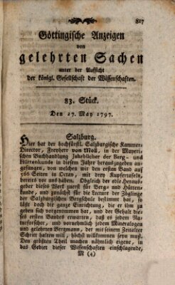 Göttingische Anzeigen von gelehrten Sachen (Göttingische Zeitungen von gelehrten Sachen) Samstag 27. Mai 1797