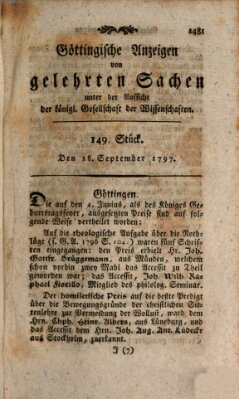 Göttingische Anzeigen von gelehrten Sachen (Göttingische Zeitungen von gelehrten Sachen) Montag 18. September 1797