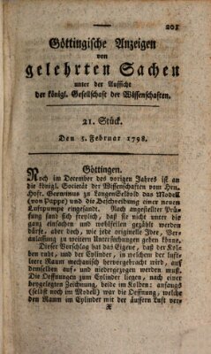Göttingische Anzeigen von gelehrten Sachen (Göttingische Zeitungen von gelehrten Sachen) Montag 5. Februar 1798