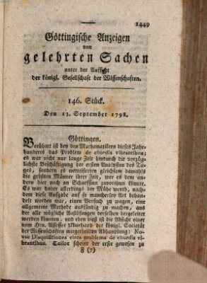 Göttingische Anzeigen von gelehrten Sachen (Göttingische Zeitungen von gelehrten Sachen) Donnerstag 13. September 1798
