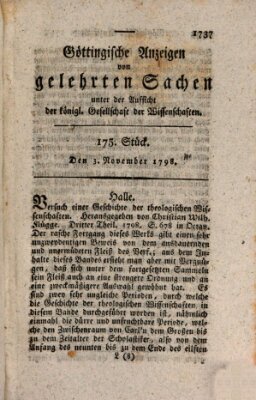 Göttingische Anzeigen von gelehrten Sachen (Göttingische Zeitungen von gelehrten Sachen) Samstag 3. November 1798